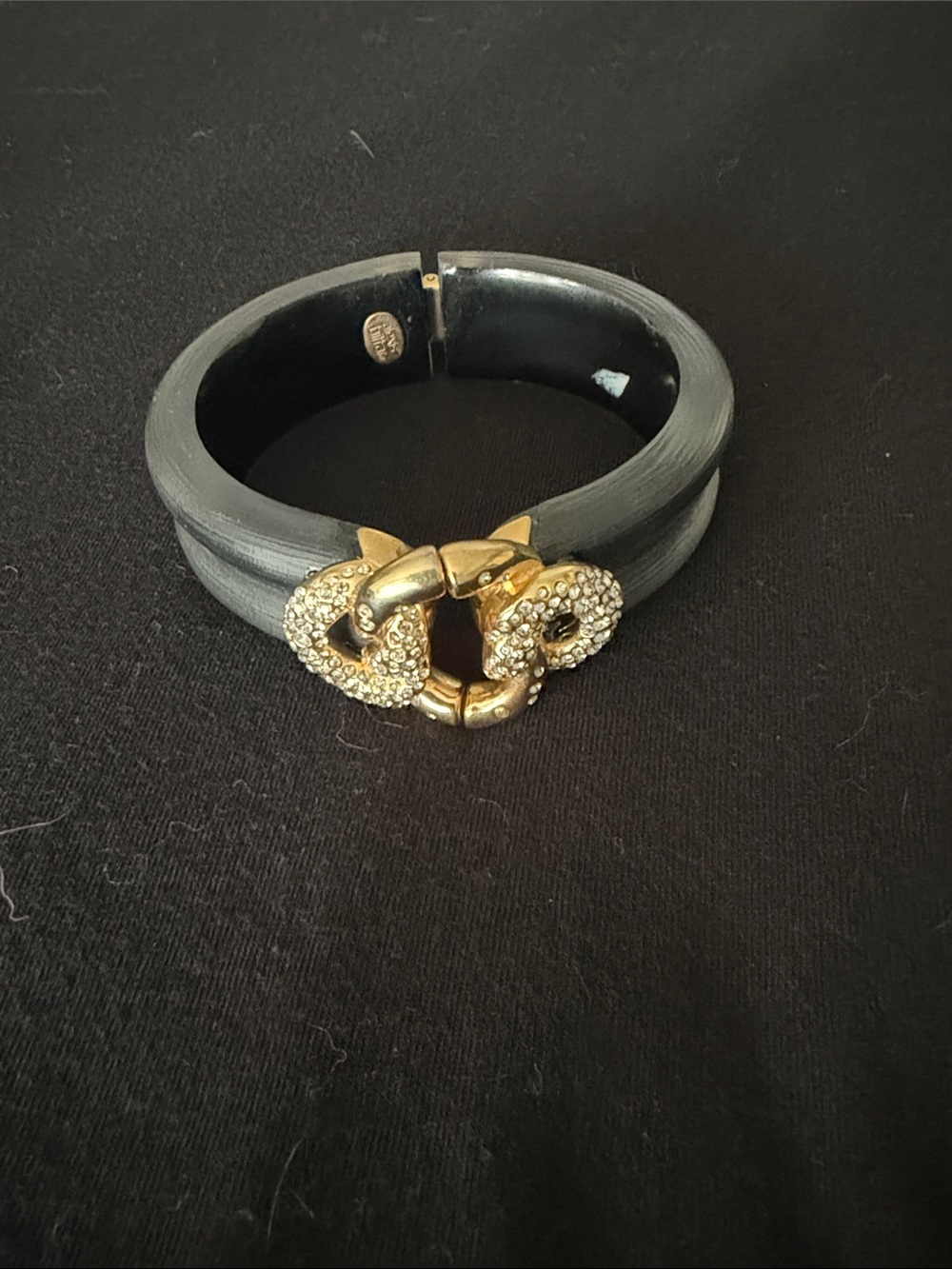 Alexis Bittar Black Bangle with Gold Crystal Buckle